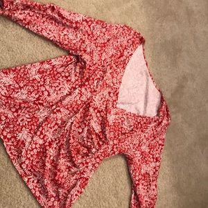 Red and white wrap shirt